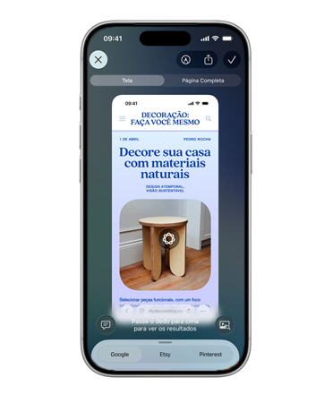 O iPhone mostrando uma seleção de imagens com diferentes luminárias em formato de cogumelo da Etsy, ao lado das abas do Google e do Pinterest