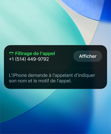App d’iPhone montrant la fonctionnalité de filtrage d’appels en cours d’utilisation