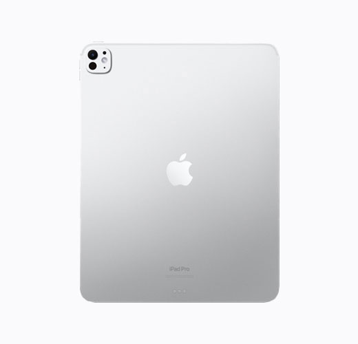 iPad Pro, color plata, vista posterior, logo de Apple en color plata brillante