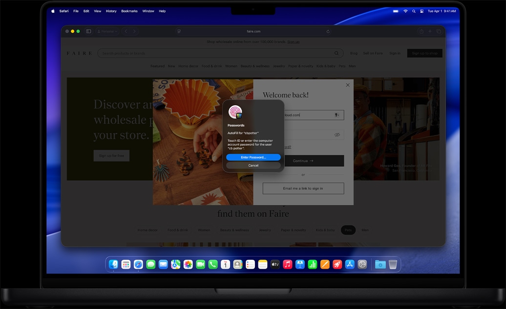 Uživateli se při prohlížení v Safari zobrazí výzva, ať se pomocí Touch ID přihlásí k webu