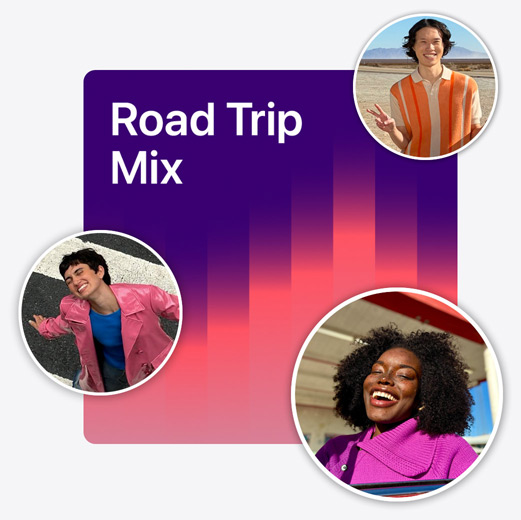 Cover-Artwork aus einer gemeinsamen Playlist namens „Road Trip Mix” mit Profilfotos verschiedener Hörer:innen