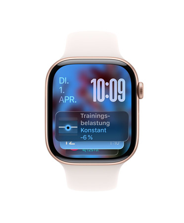 Apple Watch Series 11, Farbe Roségold, Aluminiumgehäuse, Smart Stapel Hinweis, Sportarmband Blassrosa