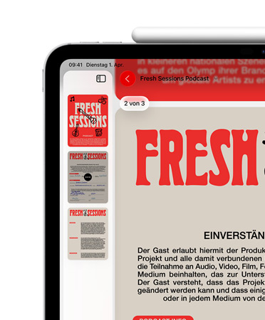 Ein iPad im Querformat, der Apple Pencil haftet magnetisch an der Oberseite des iPad, oben links auf dem Display ist nur ein PDF in der App zu sehen