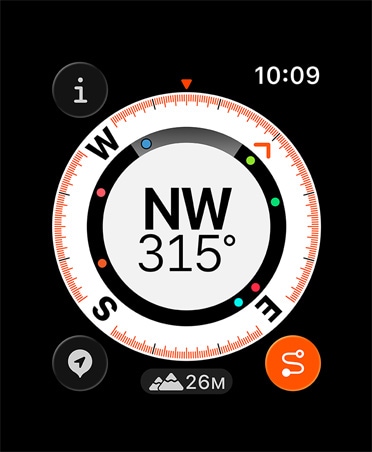 Značajka Povratak, mjerenja: kompas, nadmorska visina, označene putne točke
