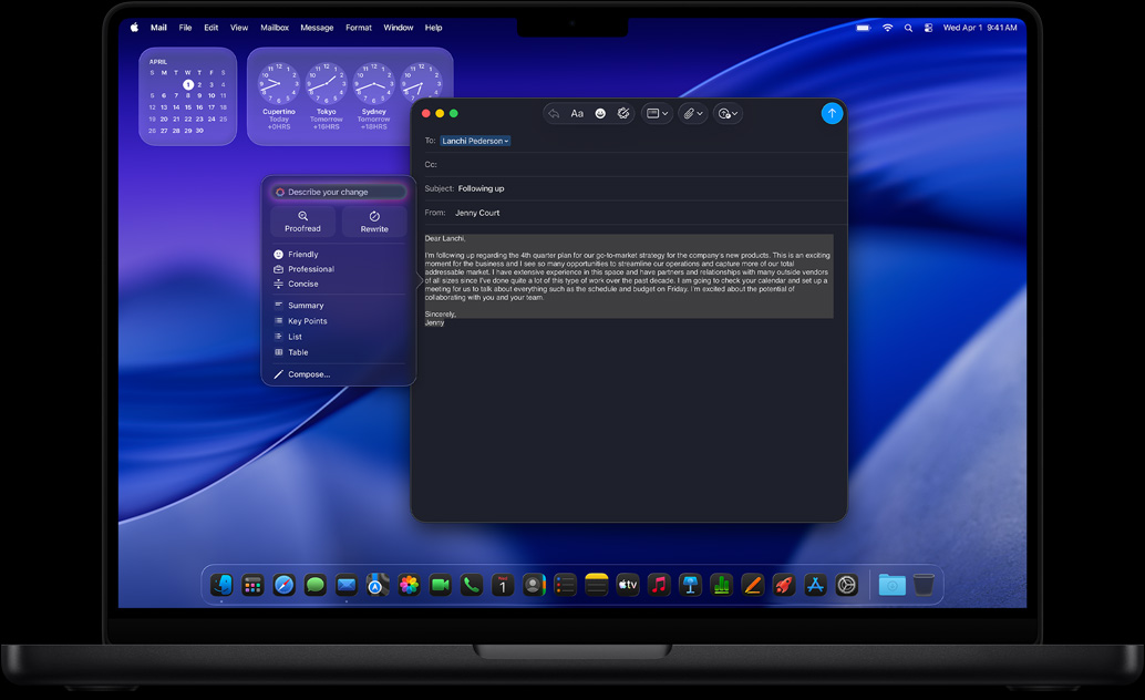 Az Apple Intelligence Íráseszközök funkciójával állítanak össze egy e-mailt