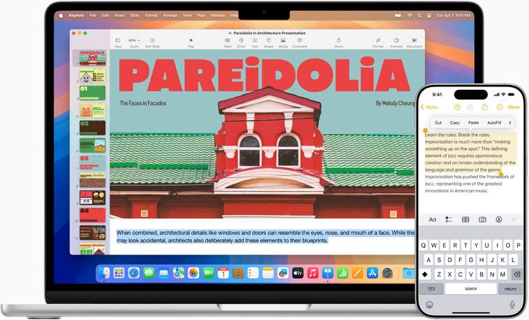 Demonstruojama „iPhone“ dubliavimo funkcija, kai „iPhone“ ekranas rodomas „MacBook Air“ ekrane