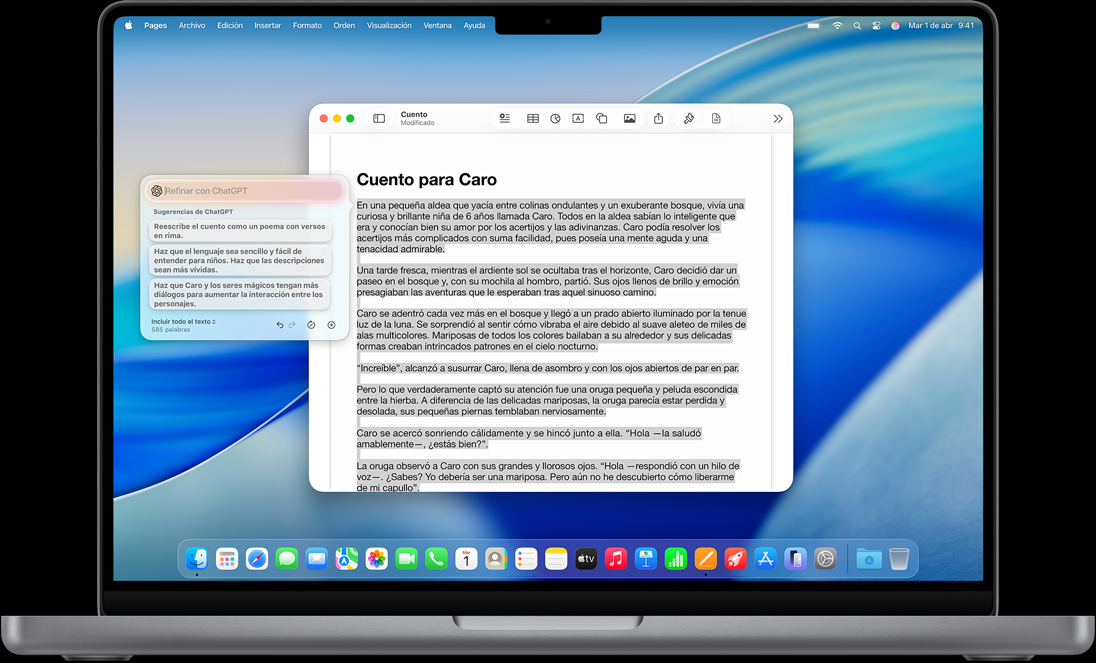 Se muestra la funcionalidad Redactar en Herramientas de Escritura en una MacBook