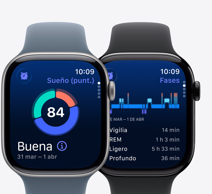 Dispositivos Apple Watch Series 11, Puntuación de Sueño en la pantalla, notificación de posible apnea del sueño