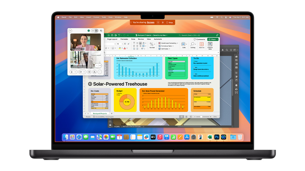 A Mac screen with macOS Tahoe showing several open apps including Webex and Excel.