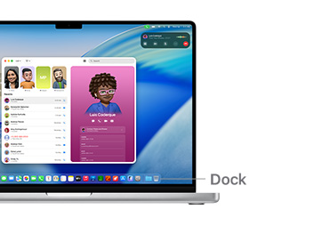 A tour of macOS navigation on MacBook Pro 14" with lines indicating the location of the Dock.