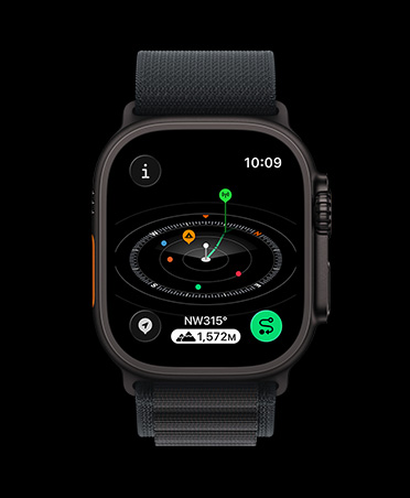 Apple Watch Ultra 3, black colour, titanium case, Compass app, marked waypoints, strap, black Alpine Loop