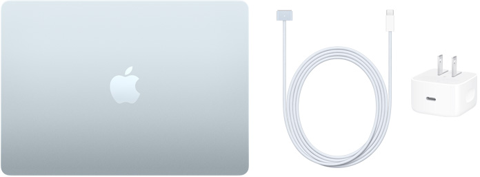 13 吋 MacBook Air、USB-C 對 MagSafe 3 連接線與 4W USB-C 電源轉接器。