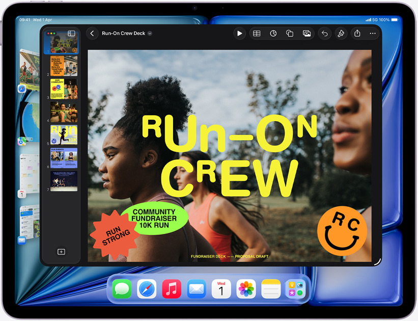 iPad Air, landscape orientation, screen displays Keynote presentation