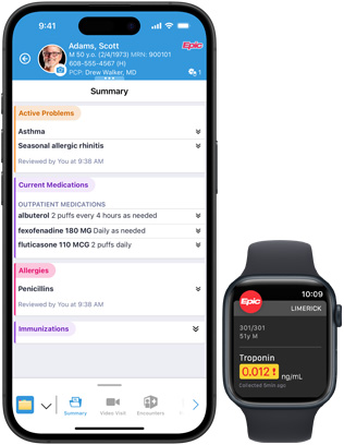 Software viser Epic Haiku og Epic Limerick på iPhone og Apple Watch.