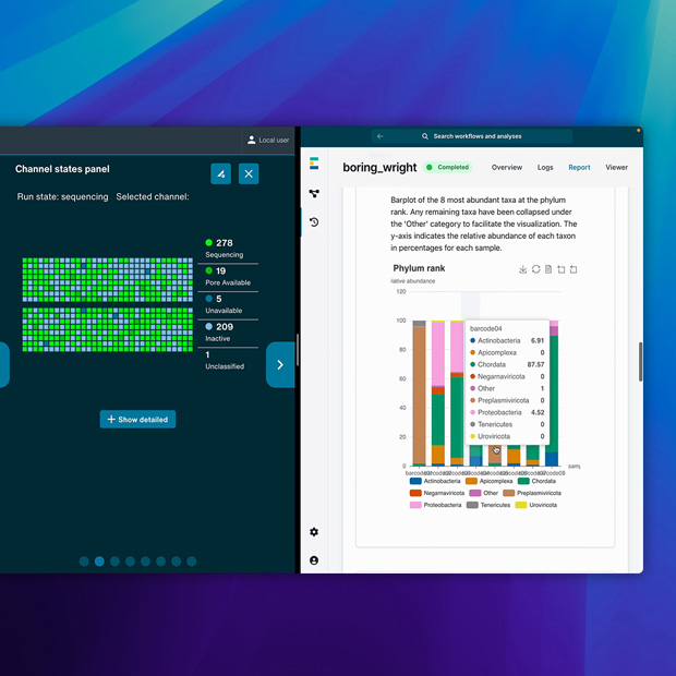 Software viser Oxford Nanopore-appen.