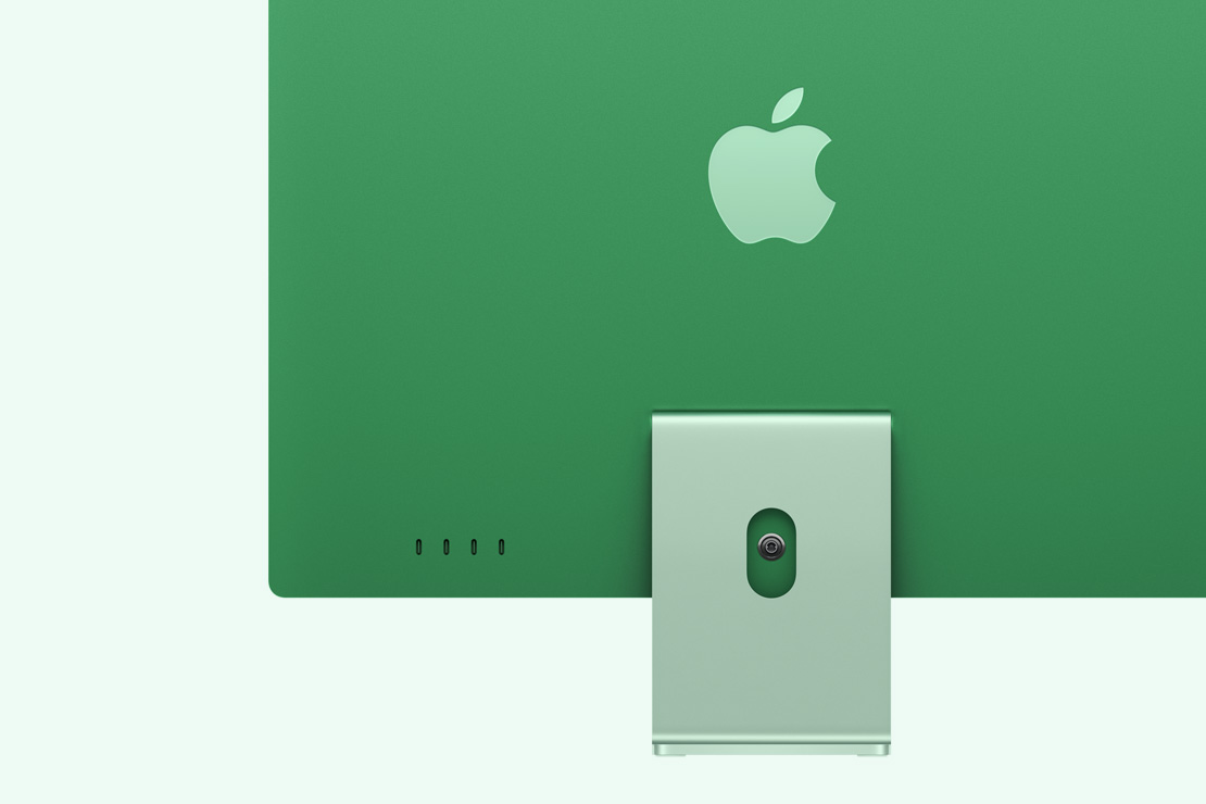 Rear view of a green iMac, highlighting 4 USB-C ports