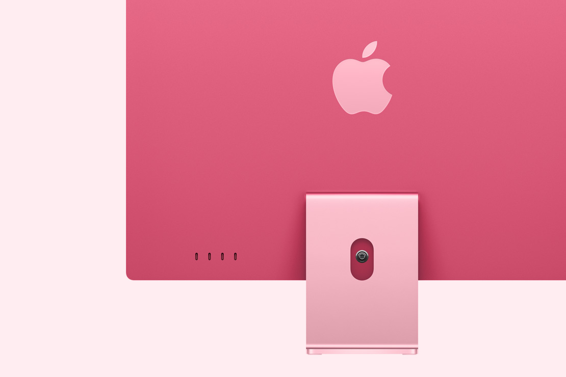Rear view of a pink iMac, highlighting 4 USB-C ports