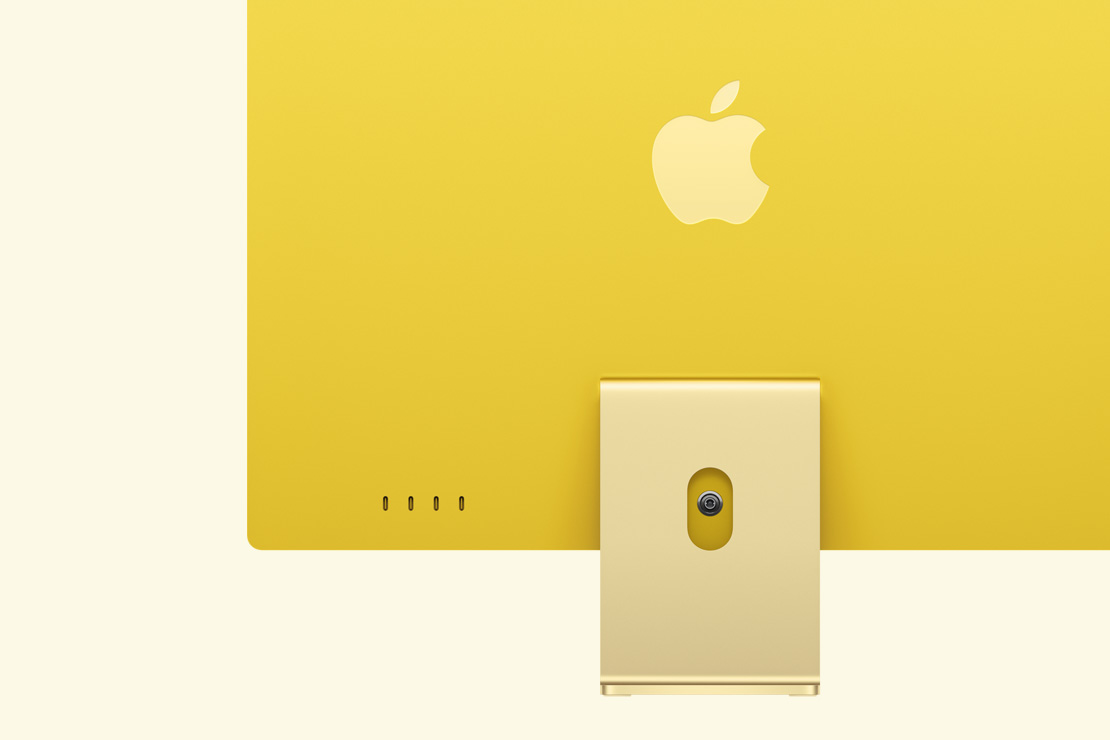 Rear view of a yellow iMac, highlighting 4 USB-C ports