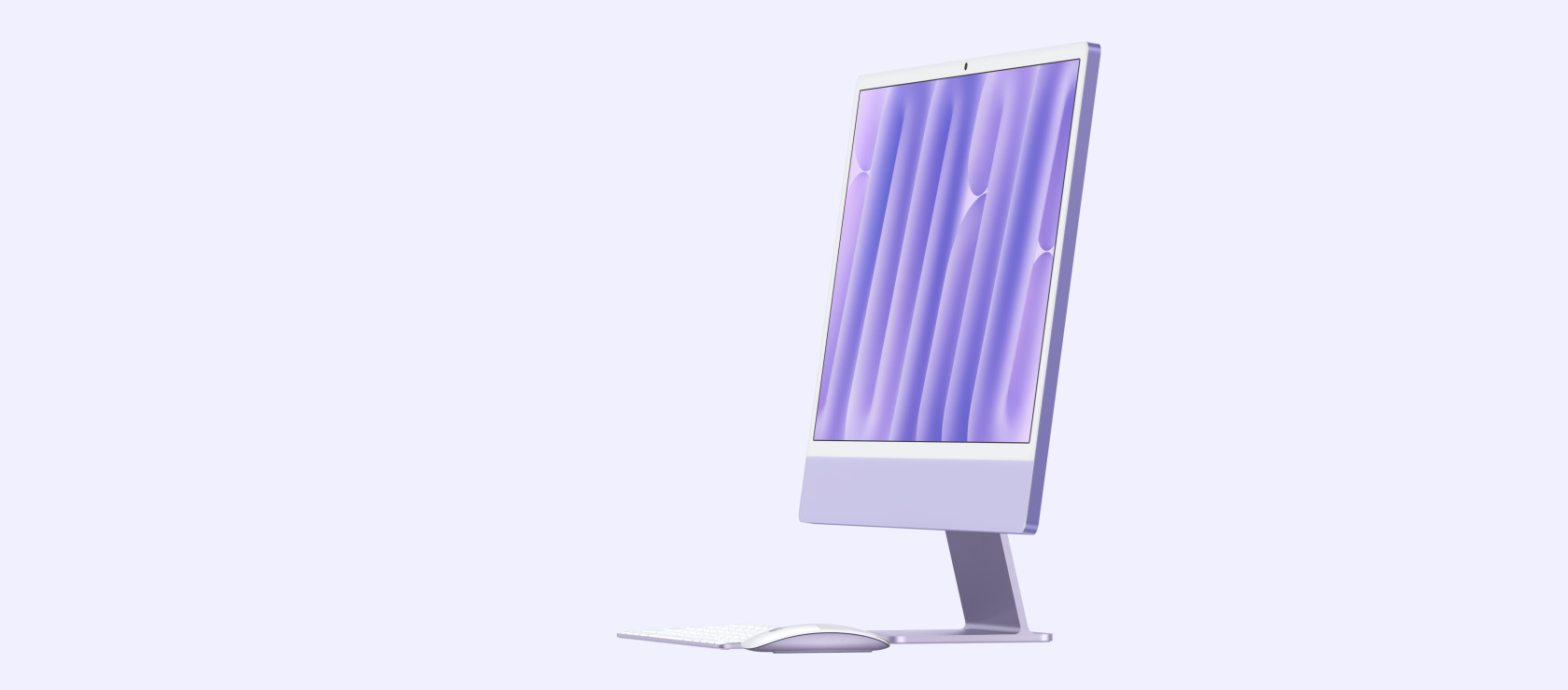 パープルのiMac、キーボード、マウス