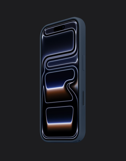 iPhone 17 Pro, parte frontal, acabado azul profundo, carcasa de silicona, azul marino