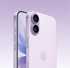 iPhone 17, color lavanda, parte delantera, parte trasera en ángulo, sistema de cámara Fusion en el módulo superior, botón del Control de Cámara, parte delantera, pantalla de borde a borde, botón Acción, botones de volumen y botón lateral