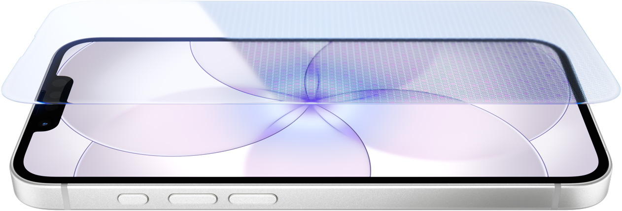 iPhone 17e, parte delantera con Ceramic Shield 2, lateral, color blanco, botones: Acción y volumen