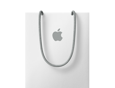 Bolsa blanca de Apple con el logo de la marca en la parte superior