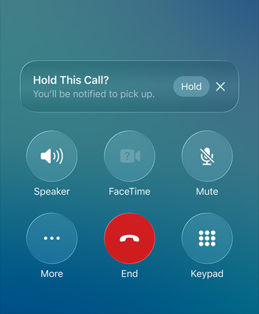 Το app Τηλέφωνο που δείχνει τη λειτουργία Βοήθεια αναμονής σε χρήση