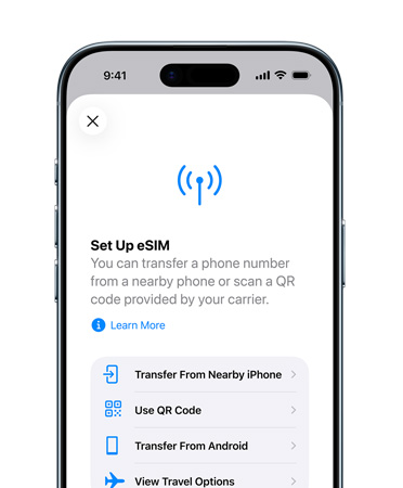 iPhone Air, Vorderseite, das Feature Mobilfunk konfigurieren wird verwendet, um eine Telefonnummer mit eSIM einfach zu übertragen