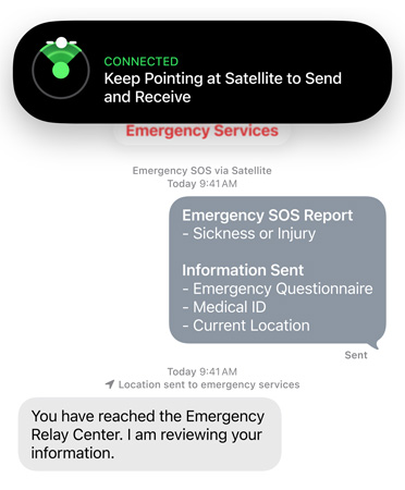 Notruf SOS über Satellit wird verwendet, um den Notruf zu kontaktieren und Hilfe für eine kranke oder verletzte Person zu erhalten
