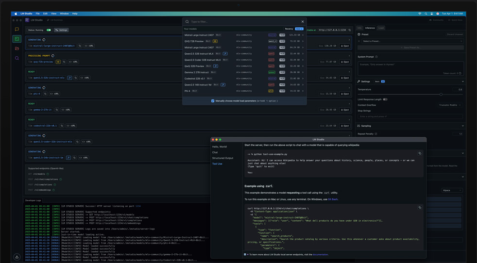 Mac Studio cu M3 Ultra folosind LM Studio și Apple MLX pentru a revizui modelele de învățare