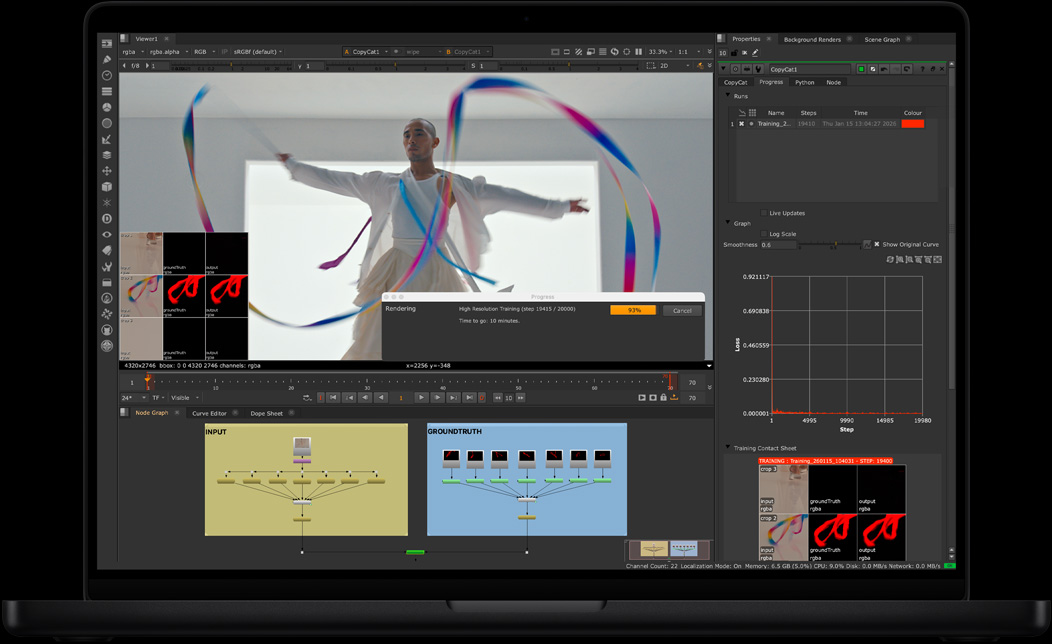 MacBook Pro Display mit NukeX, das zum Compositing eines Videos verwendet wird