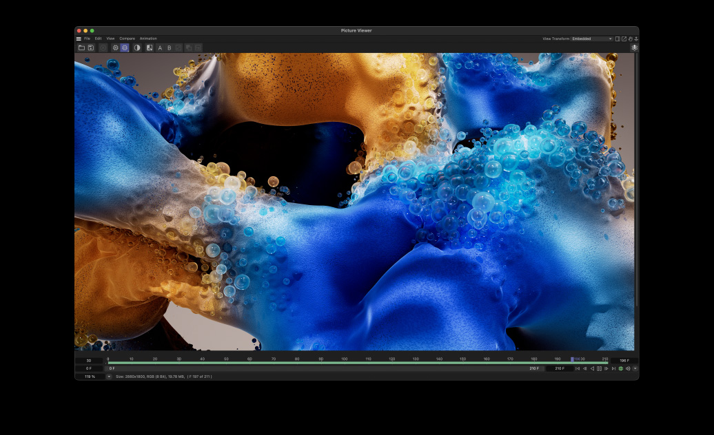 Ein MacBook Pro Display zeigt eine Bubble Animation, die mit Cinema 4D erstellt wurde
