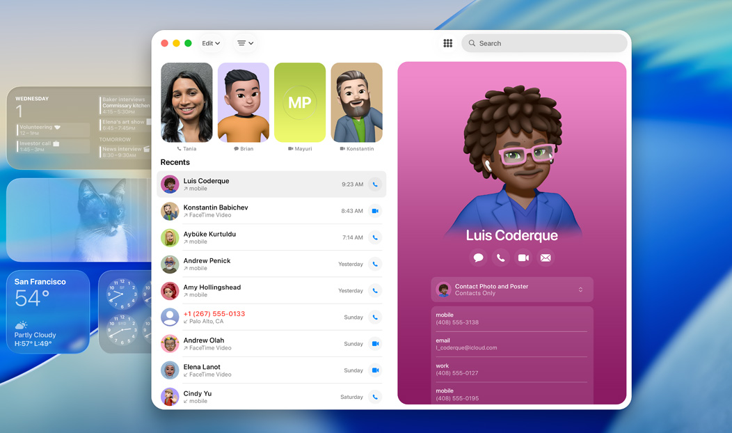 MacBook Pro, Phone app open, a contact displayed from a recent call