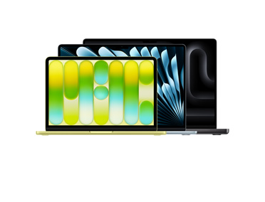 Trois produits MacBook, MacBook Neo 13 pouces, couvercle ouvert, agrume, écran Liquid Retina, pieds surélevés arrondis, MacBook Air 15 pouces, couvercle ouvert, bleu ciel, pieds surélevés arrondis, MacBook Pro 16 pouces, couvercle ouvert, noir infini, pieds surélevés arrondis