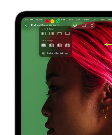 Vensterknoppen, met rode knop om vensters te sluiten, geel om ze te minimaliseren en groen om te zoomen, plus opties om je vensters te verplaatsen en het formaat te wijzigen, en ze te ordenen