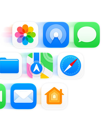 Grid of app icons like Messages, Safari and Mail