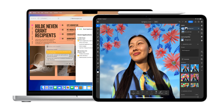 MacBook và iPad hiển thị các ứng dụng có tích hợp AI